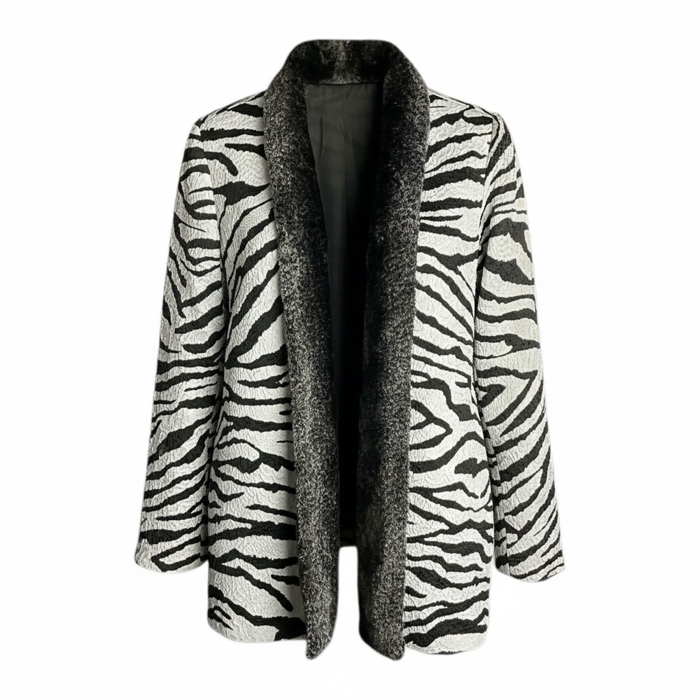 Alberto Makali Black and White Zebra Print Teddy Jacket
